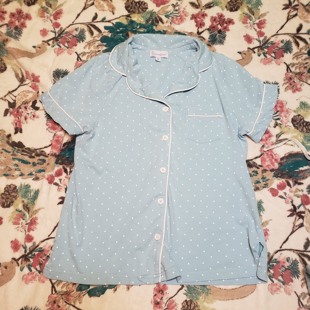 Polka Dot Short Sleeve Pajama Top - Light Blue